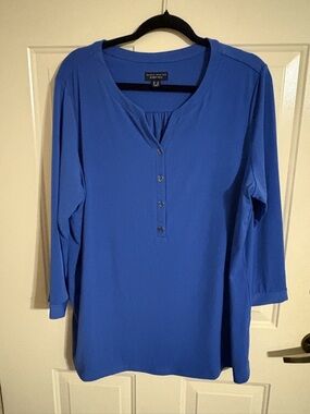 Susan Graver Royal Blue Long-Sleeve Henley Top